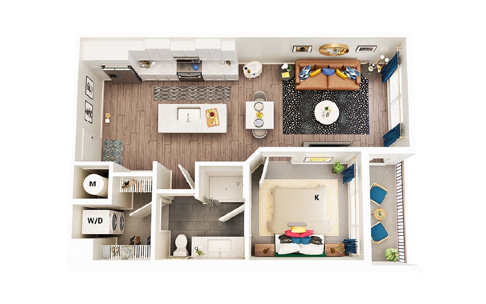 A1 - 1 bedroom floorplan layout with 1 bath and 661 square feet. (Package A)