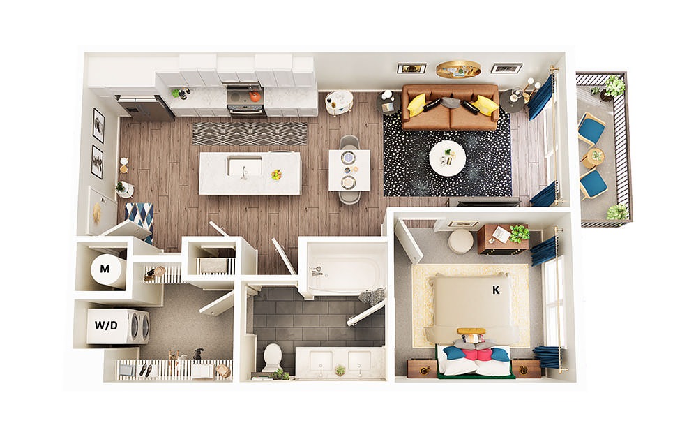 A2 - 1 bedroom floorplan layout with 1 bath and 707 square feet. (Package A)