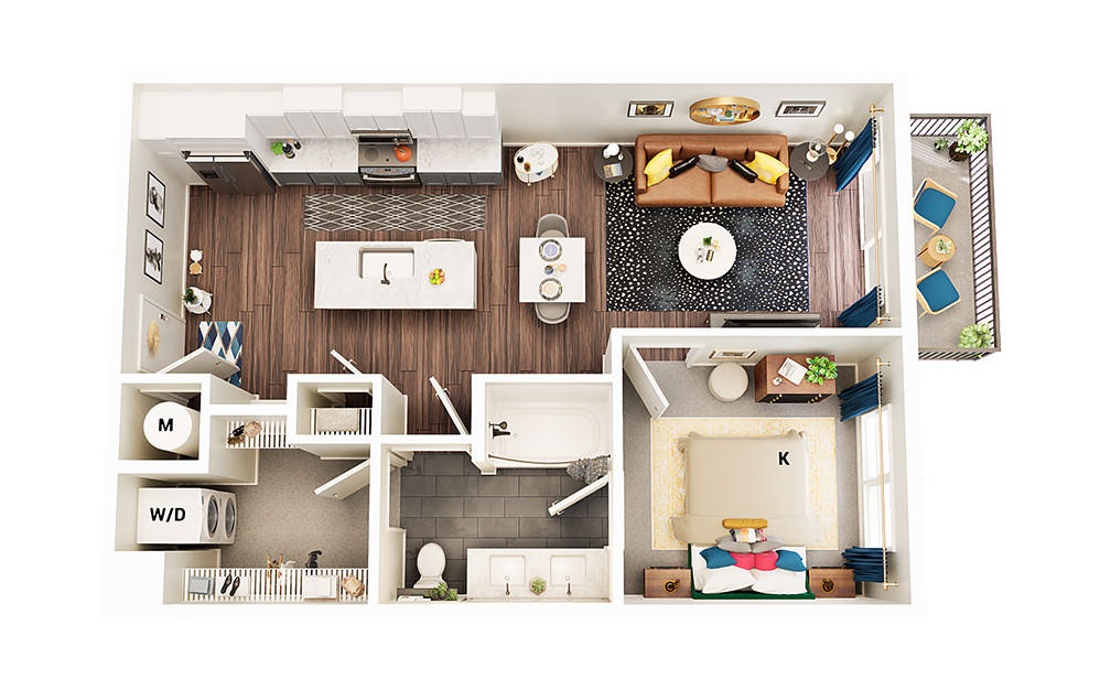 A2 HC - 1 bedroom floorplan layout with 1 bath and 707 square feet.