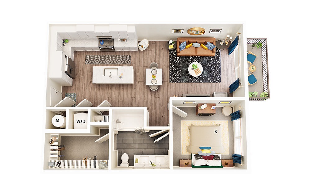 A3 - 1 bedroom floorplan layout with 1 bath and 771 square feet. (Package A)
