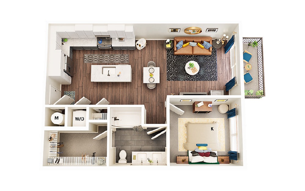 A3 - 1 bedroom floorplan layout with 1 bath and 771 square feet. (Package B)