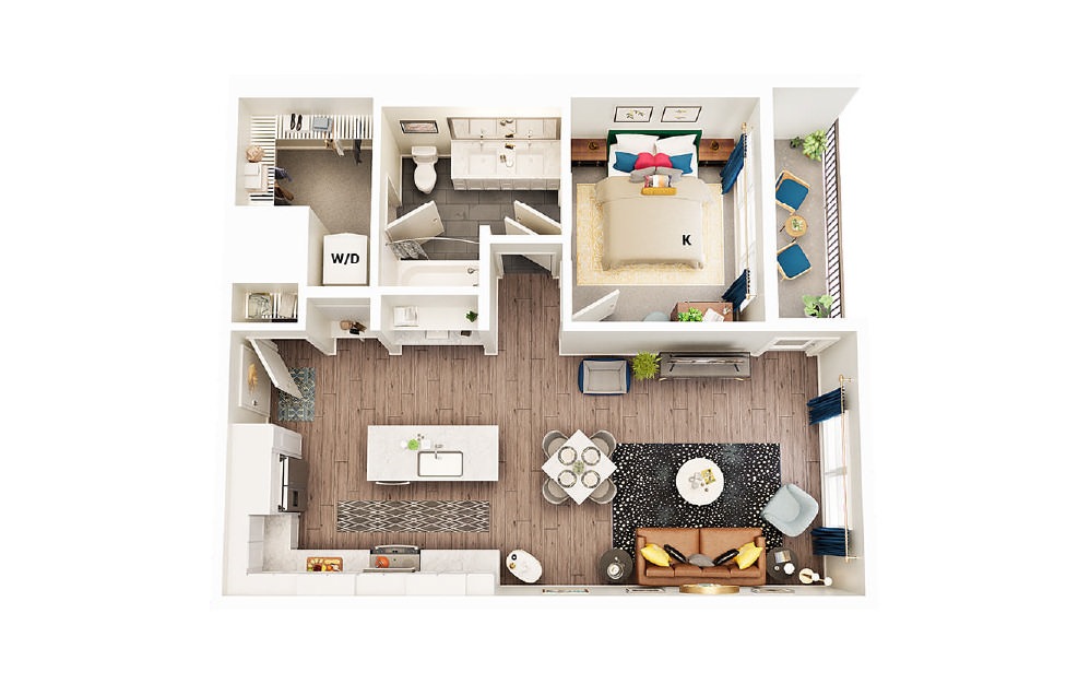 A4 - 1 bedroom floorplan layout with 1 bath and 782 square feet. (Package A)