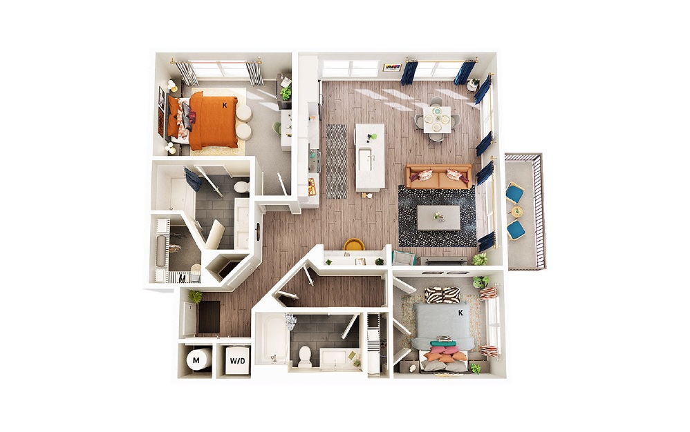 B1 - B - 2 bedroom floorplan layout with 2 baths and 1133 square feet. (Package A)
