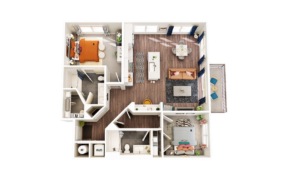 B1 - B - 2 bedroom floorplan layout with 2 baths and 1133 square feet. (Package B)