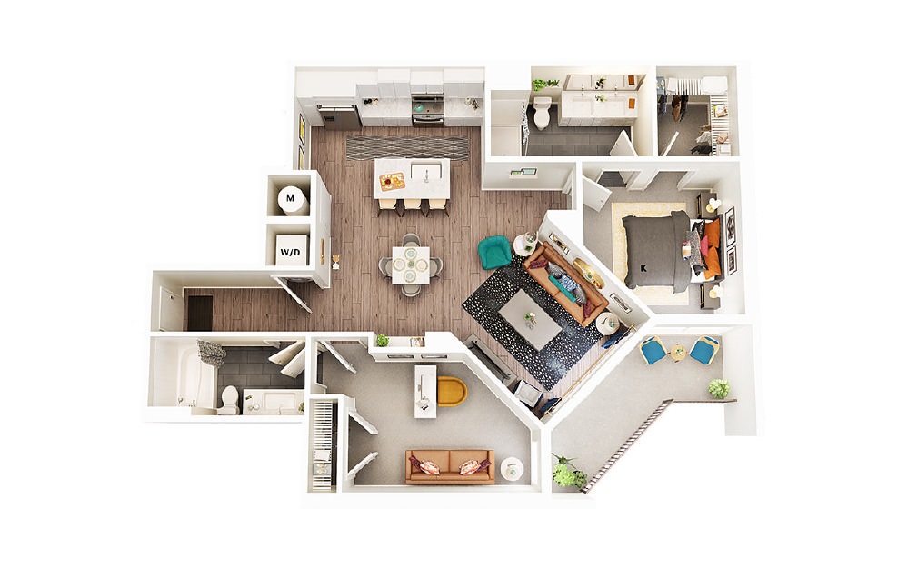 B2 - 2 bedroom floorplan layout with 2 baths and 1056 square feet. (Package A)