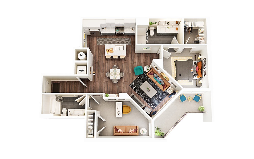 B2 - 2 bedroom floorplan layout with 2 baths and 1056 square feet. (Package B)