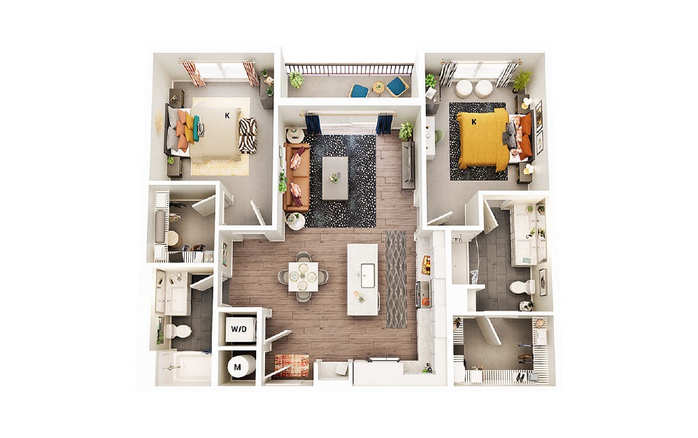 B3 - 2 bedroom floorplan layout with 2 baths and 1164 square feet. (Package A)