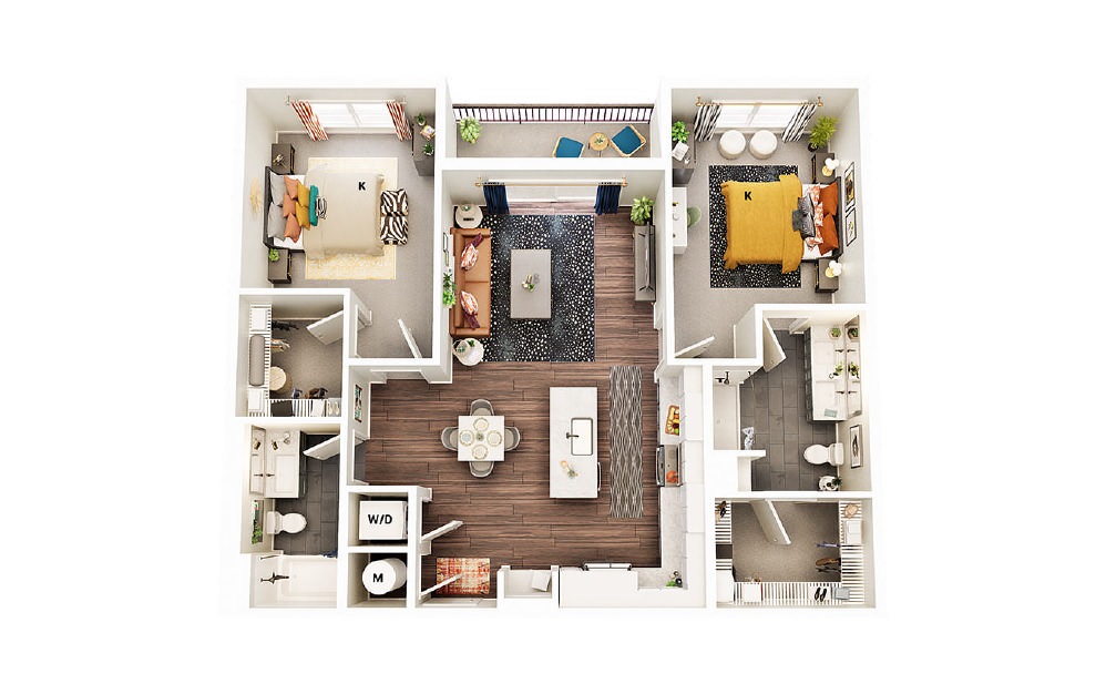 B3 - 2 bedroom floorplan layout with 2 baths and 1164 square feet. (Package B)