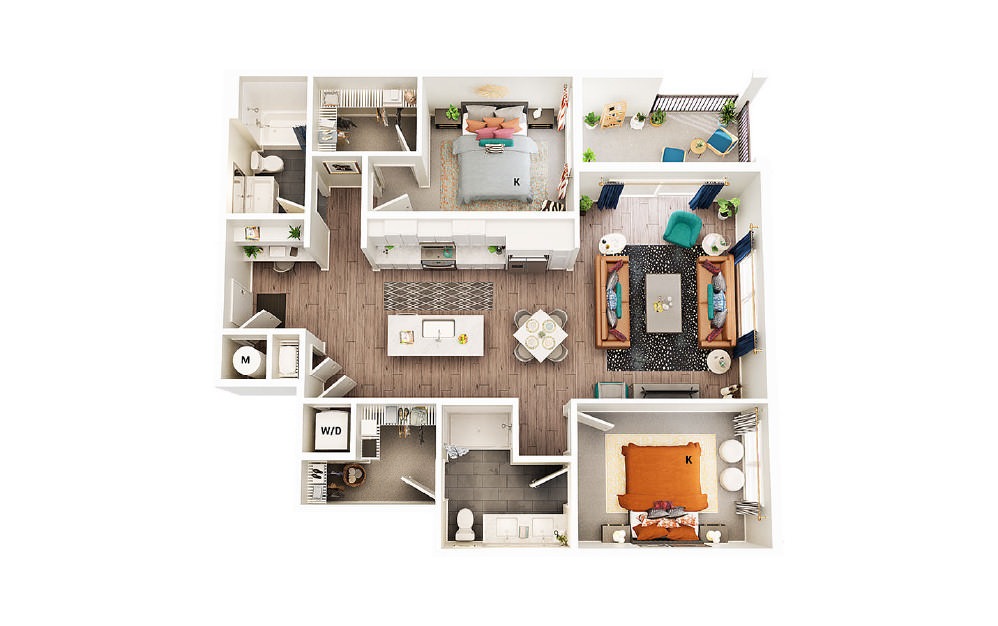 B4 - 2 bedroom floorplan layout with 2 baths and 1213 square feet. (Package A)