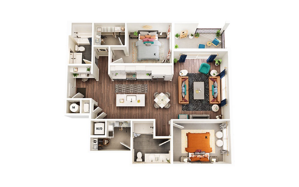 B4 - 2 bedroom floorplan layout with 2 baths and 1213 square feet. (Package B)