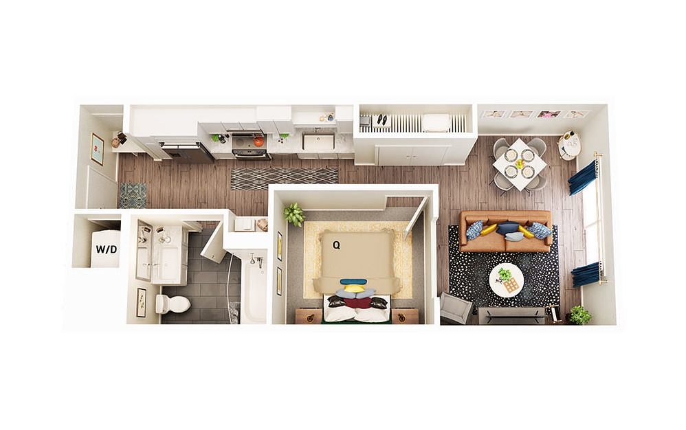 S2 - Studio floorplan layout with 1 bath and 594 square feet. (Package A)